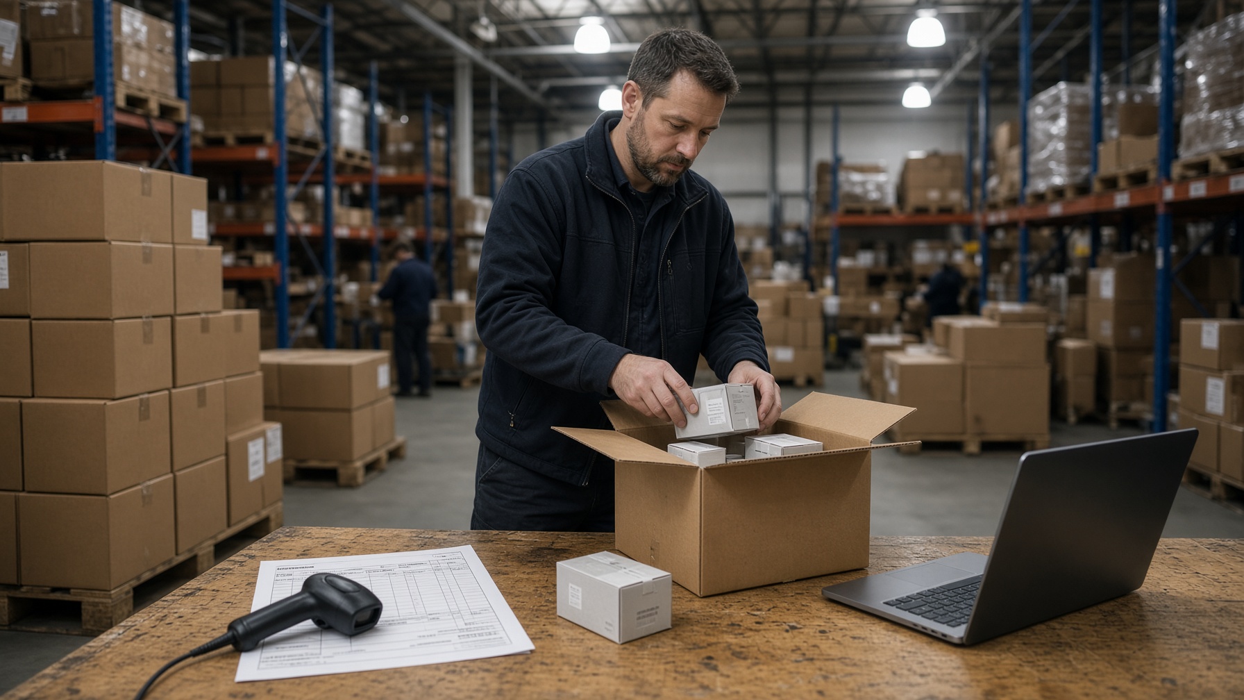 Wholesale packing table with invoices